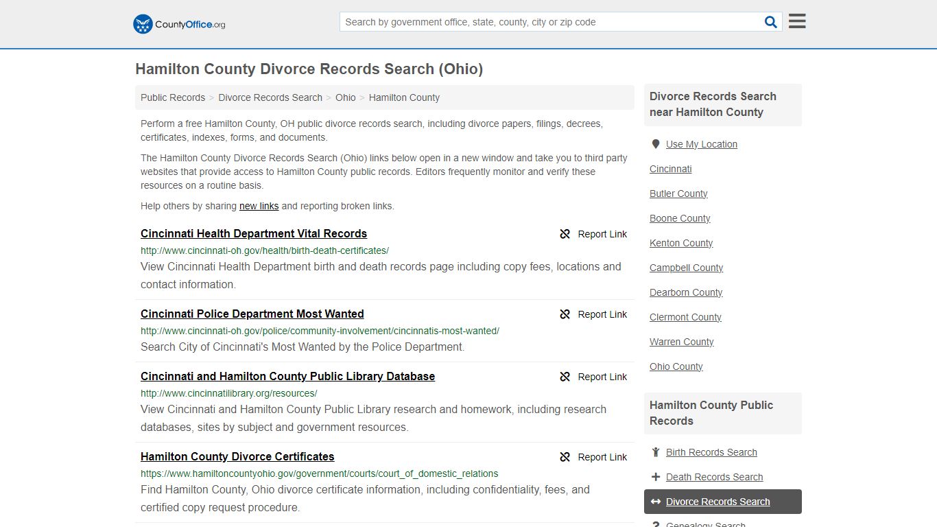 Hamilton County Divorce Records Search (Ohio) - County Office